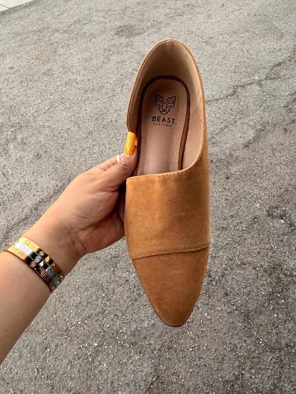 BEAST FASHION Tan Suede Pointed D'Orsay Flats